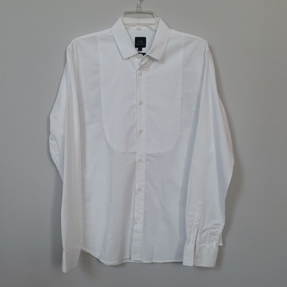 Armani Exchange Shirt Mens L White Tuxedo Bib Textured Front Formal Dress